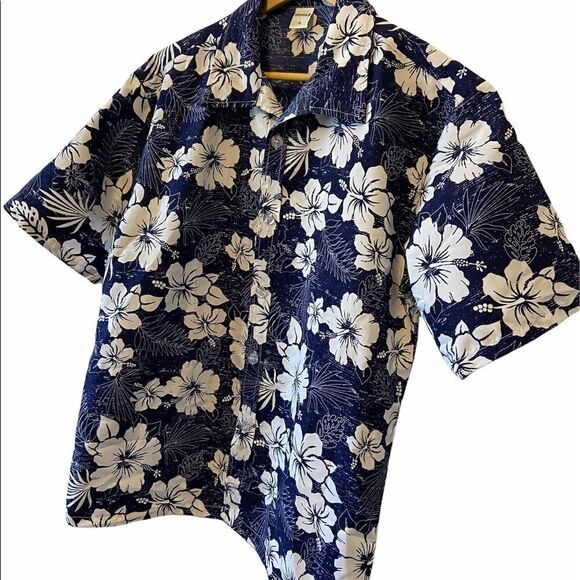 Blue Hawaiian Print Button Up Collared Shirt XL - Picture 2 of 9